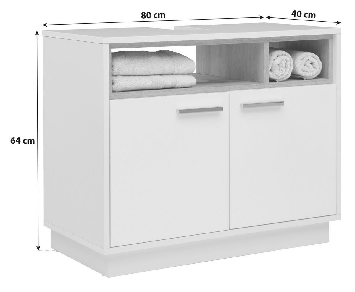 SKRINKA POD UMÝVADLO MILANO - biela/chrómová, Modern, kov/kompozitné drevo (80/64/40cm)