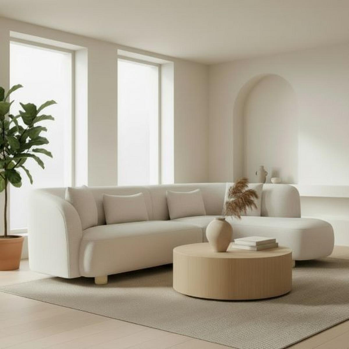 Rohová sedačka ALBA, krémová - krémová/farba duba, Modern, drevo/textil (256/78/85/166cm) - Bessagi Home