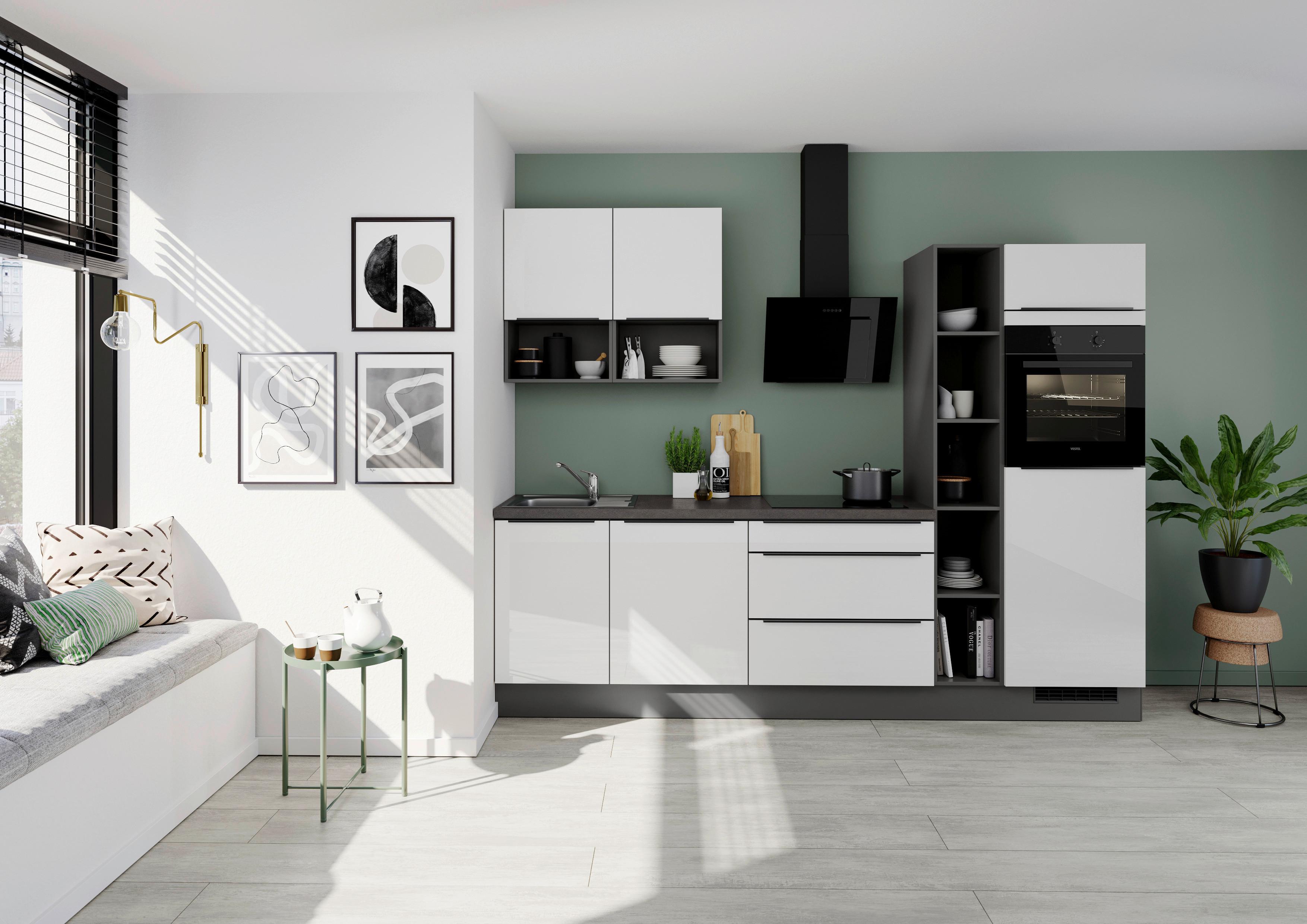 Küchenblock Ip4050 - Weiß Hochglanz/Dunkelgrau, Design, Holzwerkstoff (280cm) - Impuls