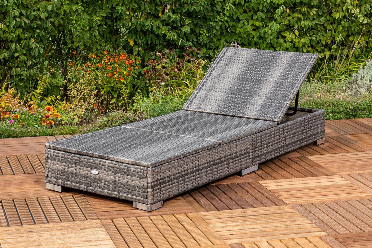 Sonnenliege Metall/Kunststoff mit Auflage, verstellbar - Grau, MODERN, Kunststoff/Metall (195/26/73cm) - Gardenson