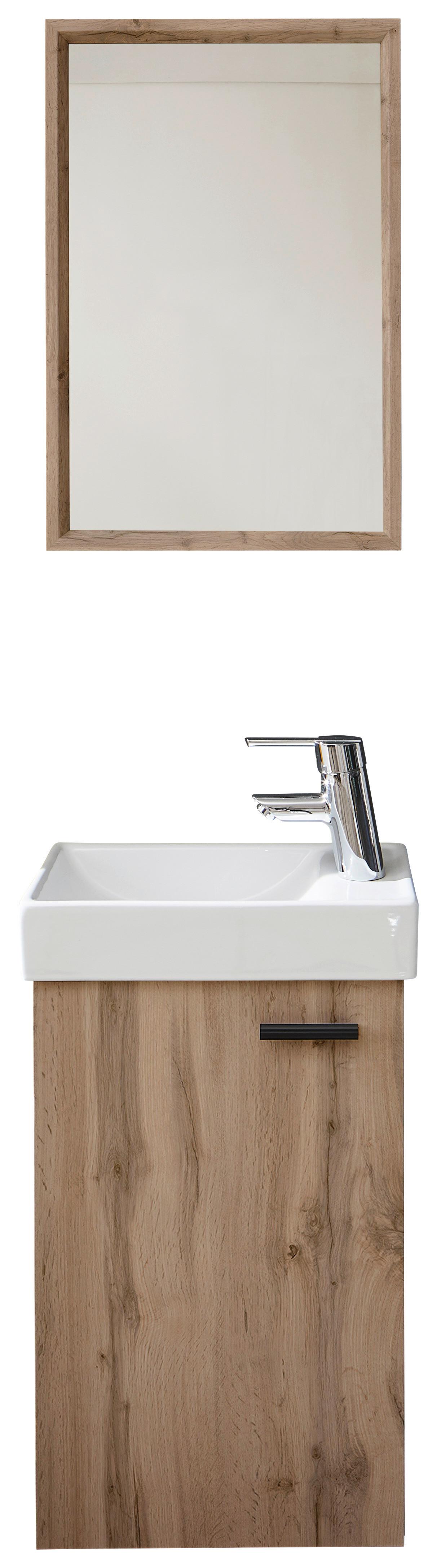 Hosťovská kúpeľňa AMY - divoký dub/biela, Modern, kompozitné drevo/sklo (41/165/23cm) - Mömax