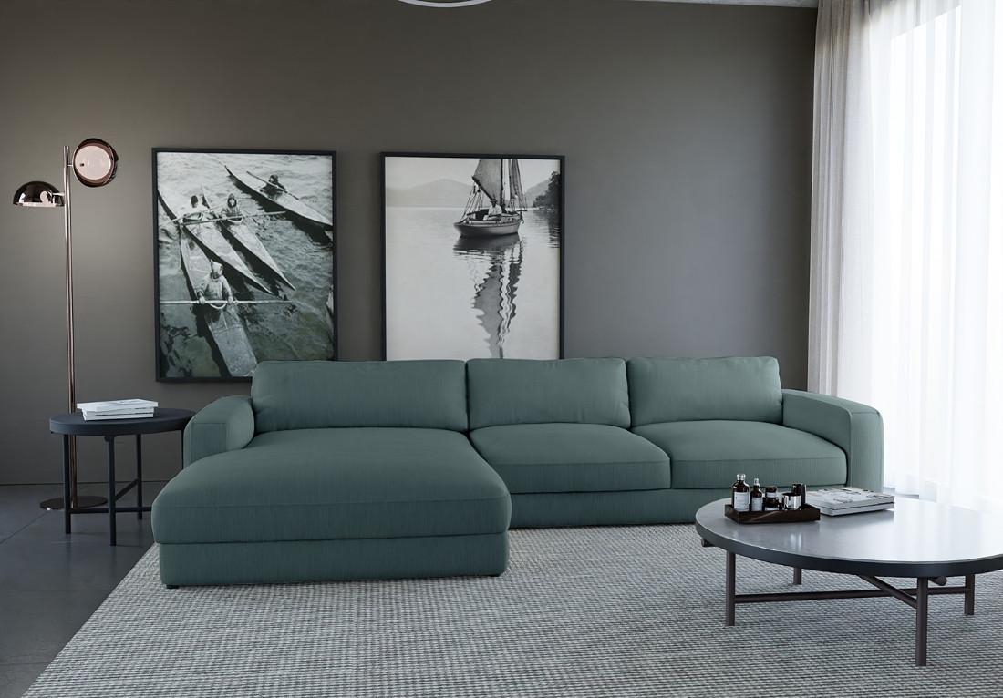 Ecksofa Bourbon Blaugrau S: 176x303 cm - Blaugrau/Schwarz, MODERN, Textil (176/303cm) - Trendmanufaktur