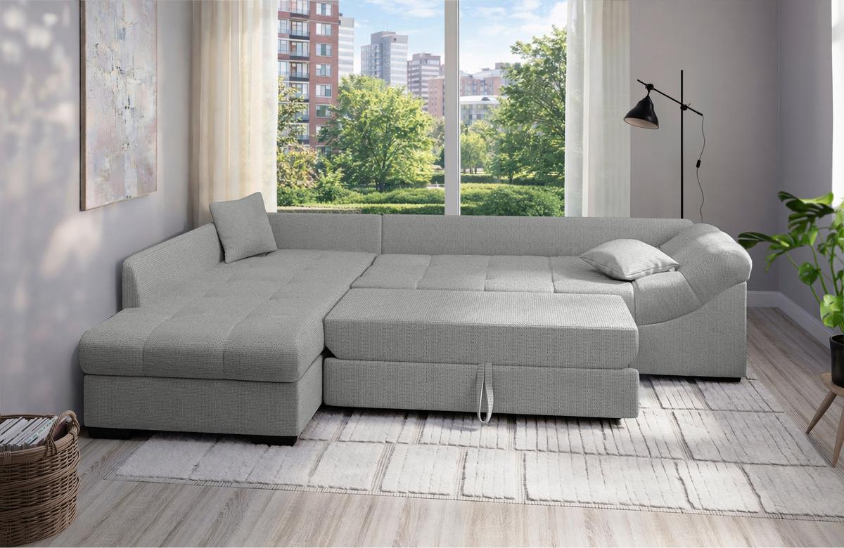 Eckschlafsofa Alvito Silberfarben S: 202x298 Cm - Silberfarben/Schwarz, MODERN, Textil (202/298cm) - MID.YOU