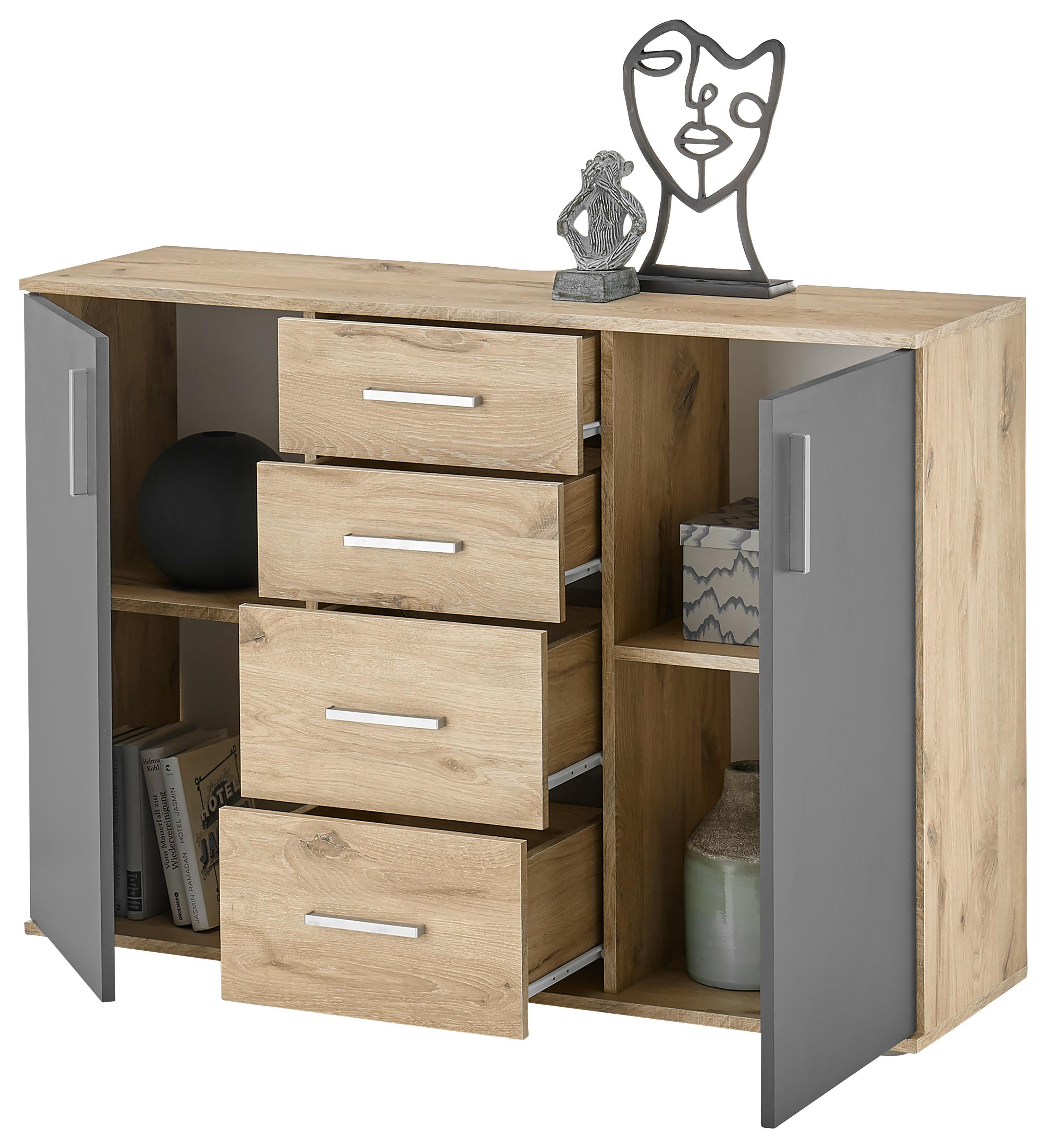 Kommode 120cm Bc 1040 Eichefarben/Grau B - Eichefarben/Silberfarben, Design, Holzwerkstoff (120,0/84,0/35,0cm) - MID.YOU