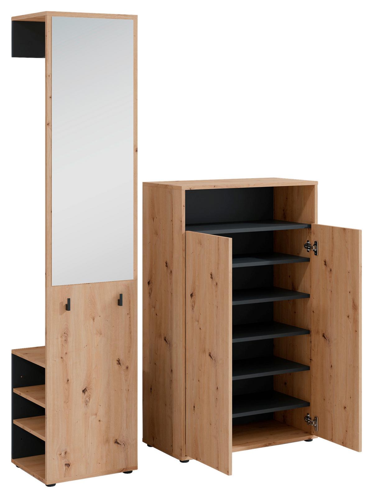 Garderobe Lyon Eiche Artisan/Schwarz B: 110cm - Schwarz/Eiche Artisan, Design, Holzwerkstoff (110/186/35cm) - MID.YOU