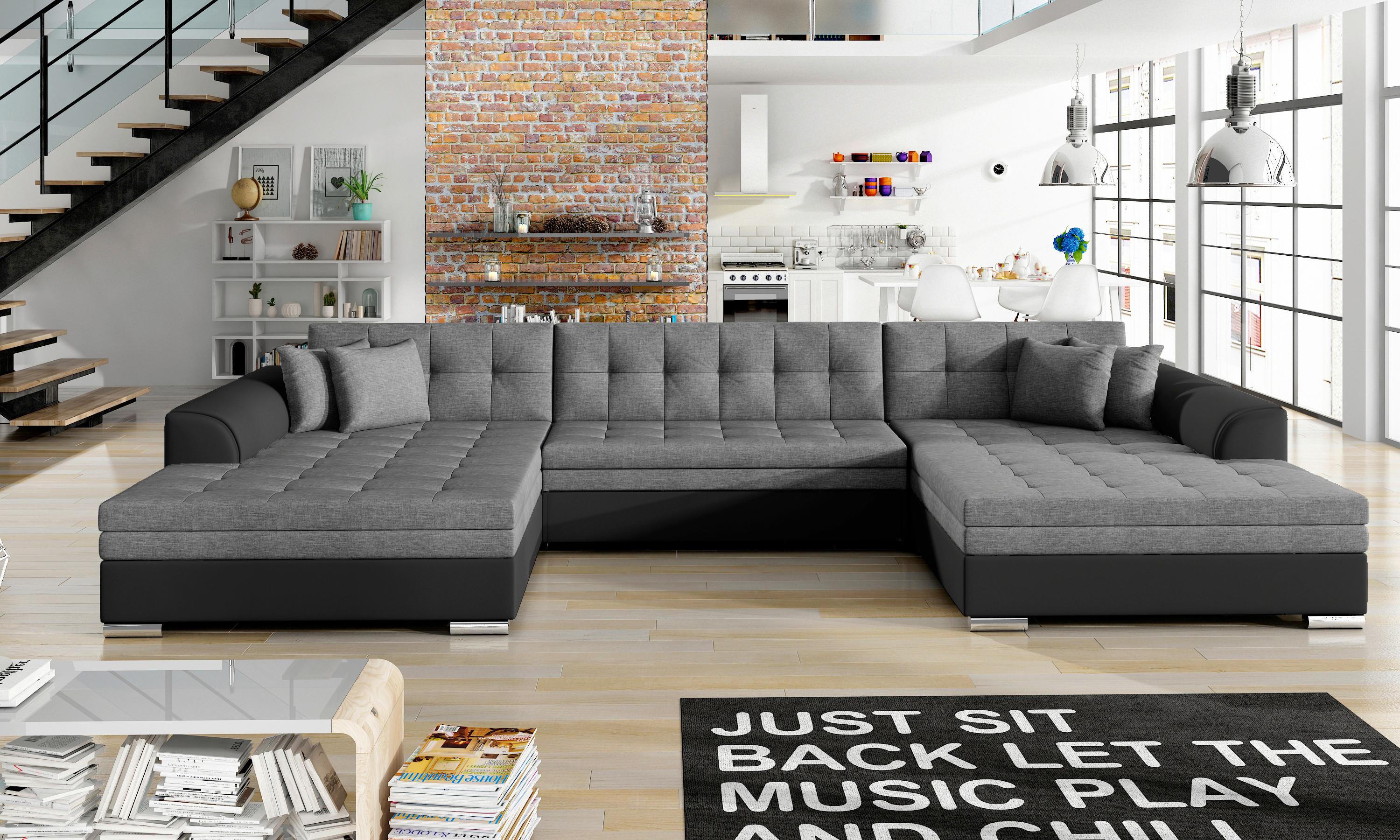 Wohnlandschaft Vento Grau/ Schwarz U: 165x359x165 cm - Chromfarben/Schwarz, Design (165/359/165cm) - MID.YOU