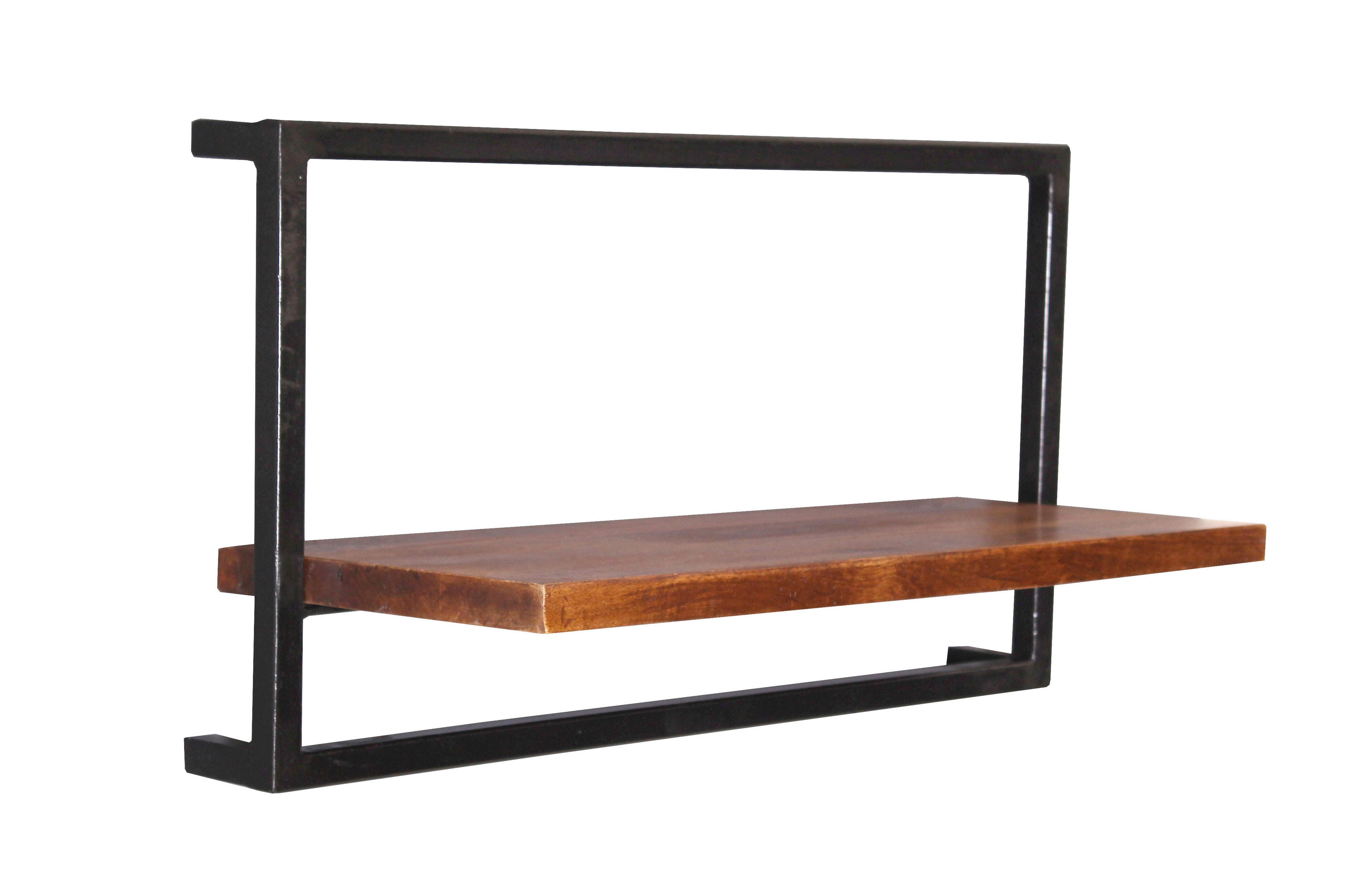 Wandregal Mangoholz/Schwarz B: 65cm - Schwarz/Naturfarben, Design, Holz/Metall (65/35/25cm) - MID.YOU