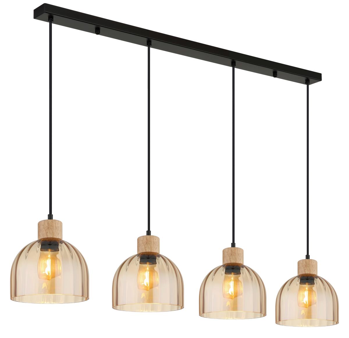 HÄNGELEUCHTE Braun, Schwarz, ca. 113x20 cm - Bernsteinfarben/Schwarz, Design, Glas/Holz (113/20cm) - Globo