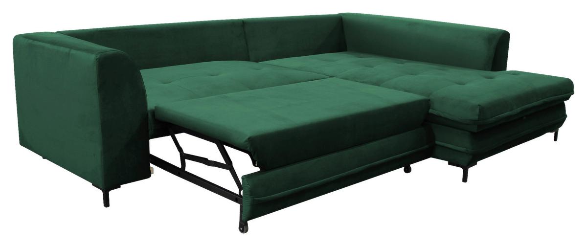 Ecksofa mit Schlaffunktion Bello Ottomane Rechts Grün - Schwarz/Grün, Design, Textil (277/187cm) - Livetastic
