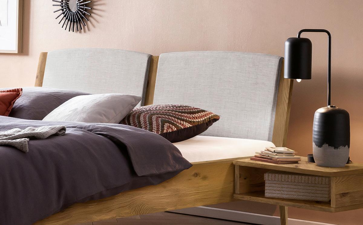 Bett Pistoia Wildeiche 140x200 Cm - Wildeiche/Hellgrau, KONVENTIONELL, Holz/Textil (140/200cm) - Hasena