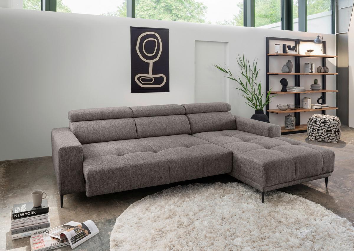 Ecksofa Intera Graubraun S: 276x188 Cm - Graubraun/Schwarz, KONVENTIONELL, Textil (276/188cm) - Livetastic