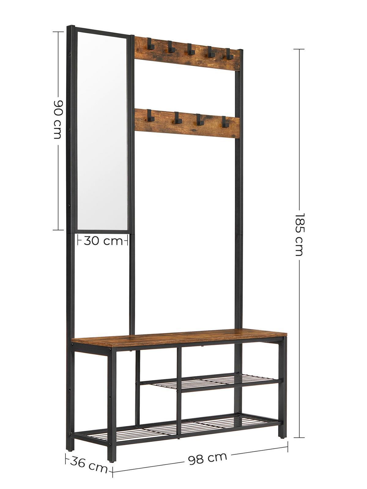 Garderobe Hsr050b01v1 - Schwarz/Braun, Trend, Holzwerkstoff/Metall (98/36/185cm) - MID.YOU