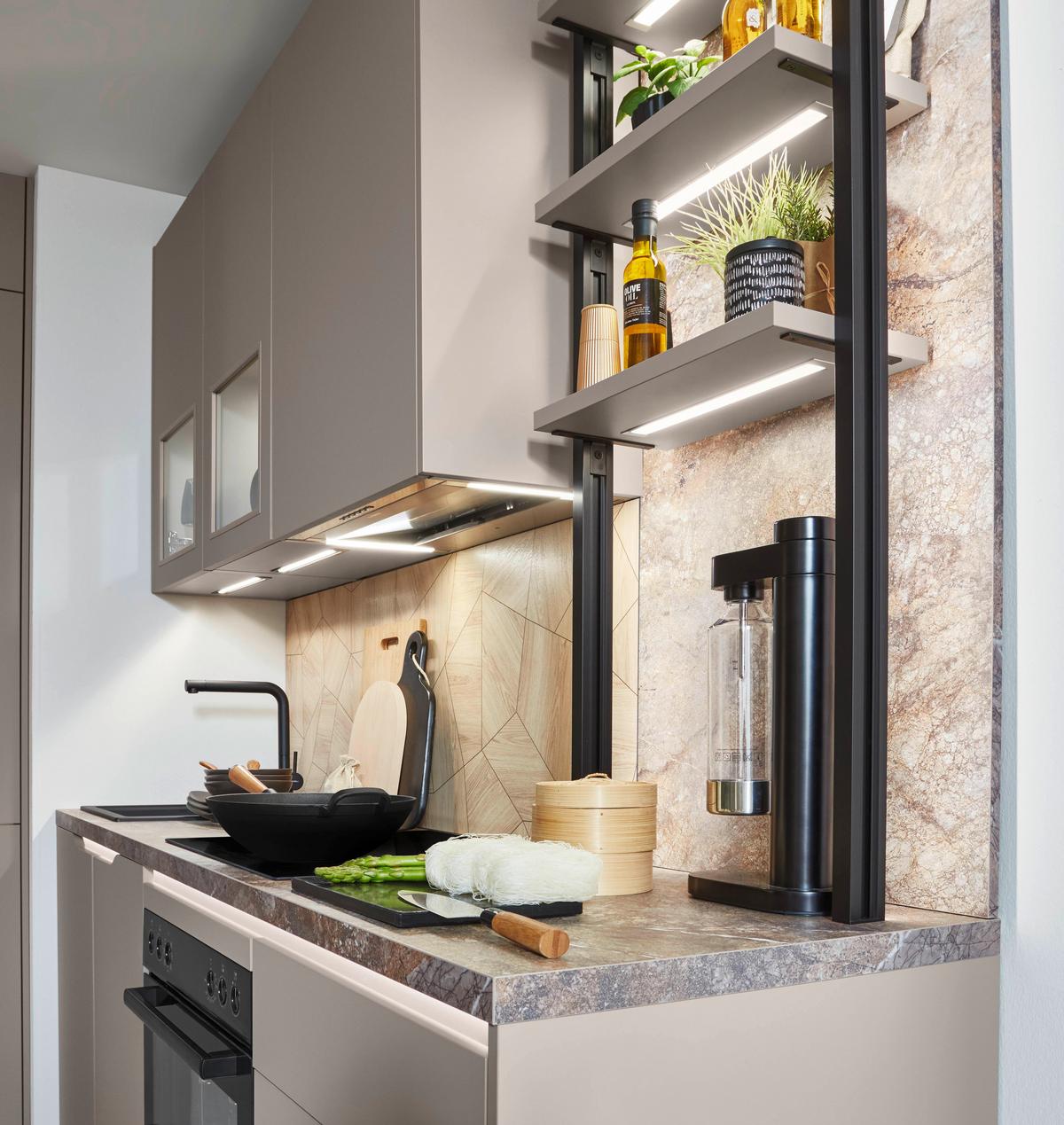 Eckküche Sidney - Hellbraun/Dunkelbraun, MODERN, Holzwerkstoff (218,1/273,2cm) - Vertico