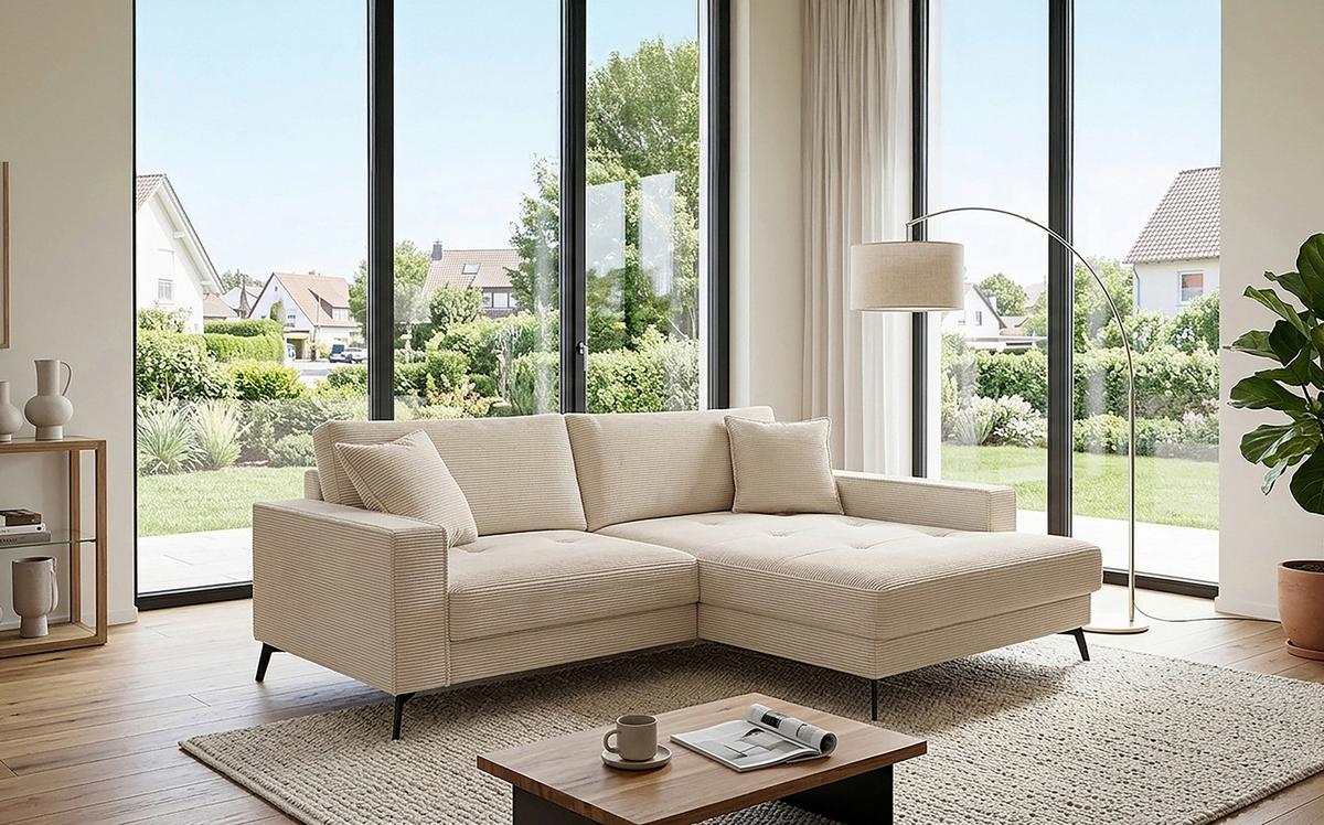 Ecksofa Ted Creme S: 228x174 Cm - Creme/Schwarz, Trend, Textil (228/174cm)