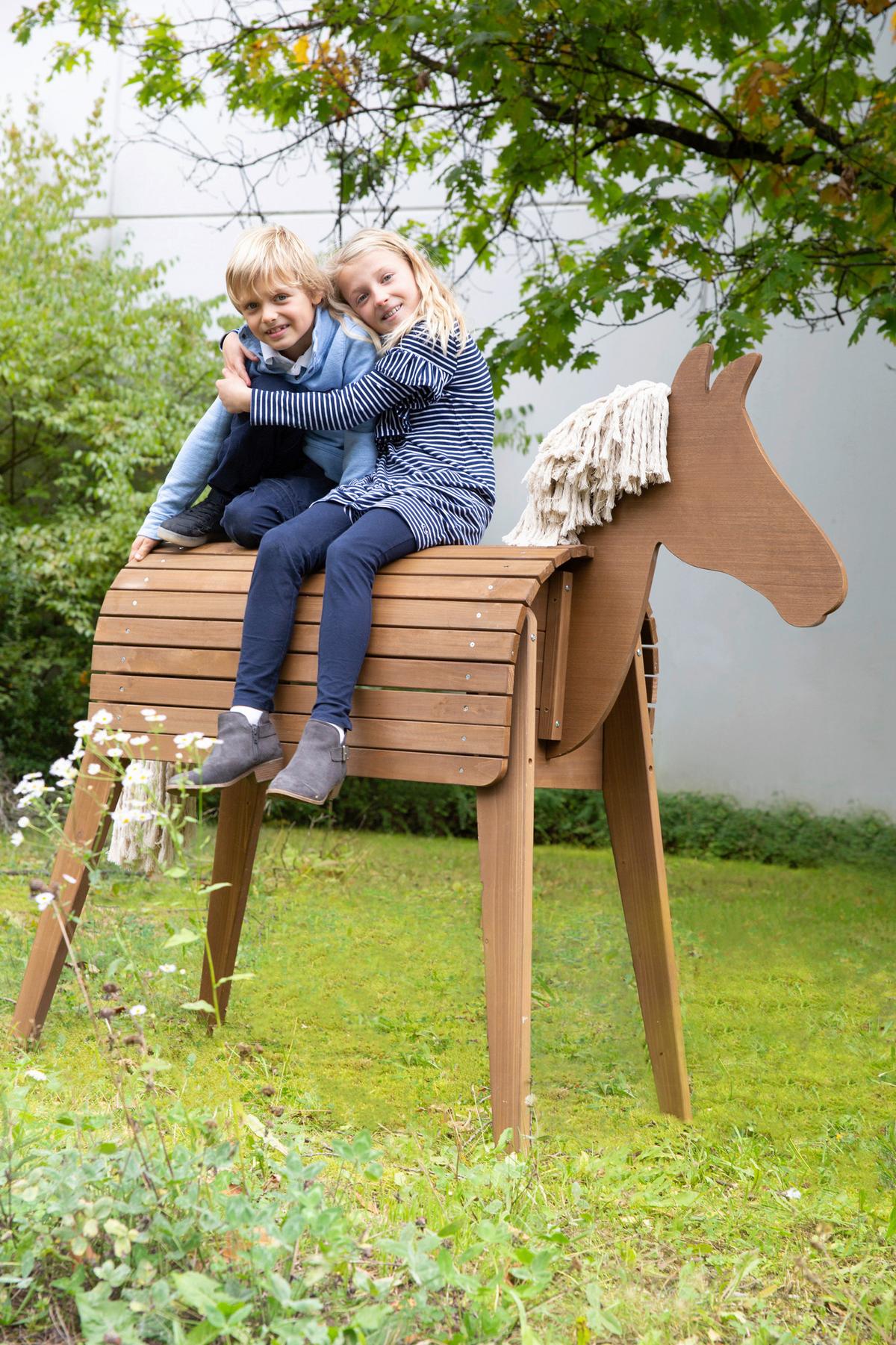 Holzpferd Natur Outdoorgeeignet - Teakfarben, Basics, Holz (64/123/151cm) - Roba