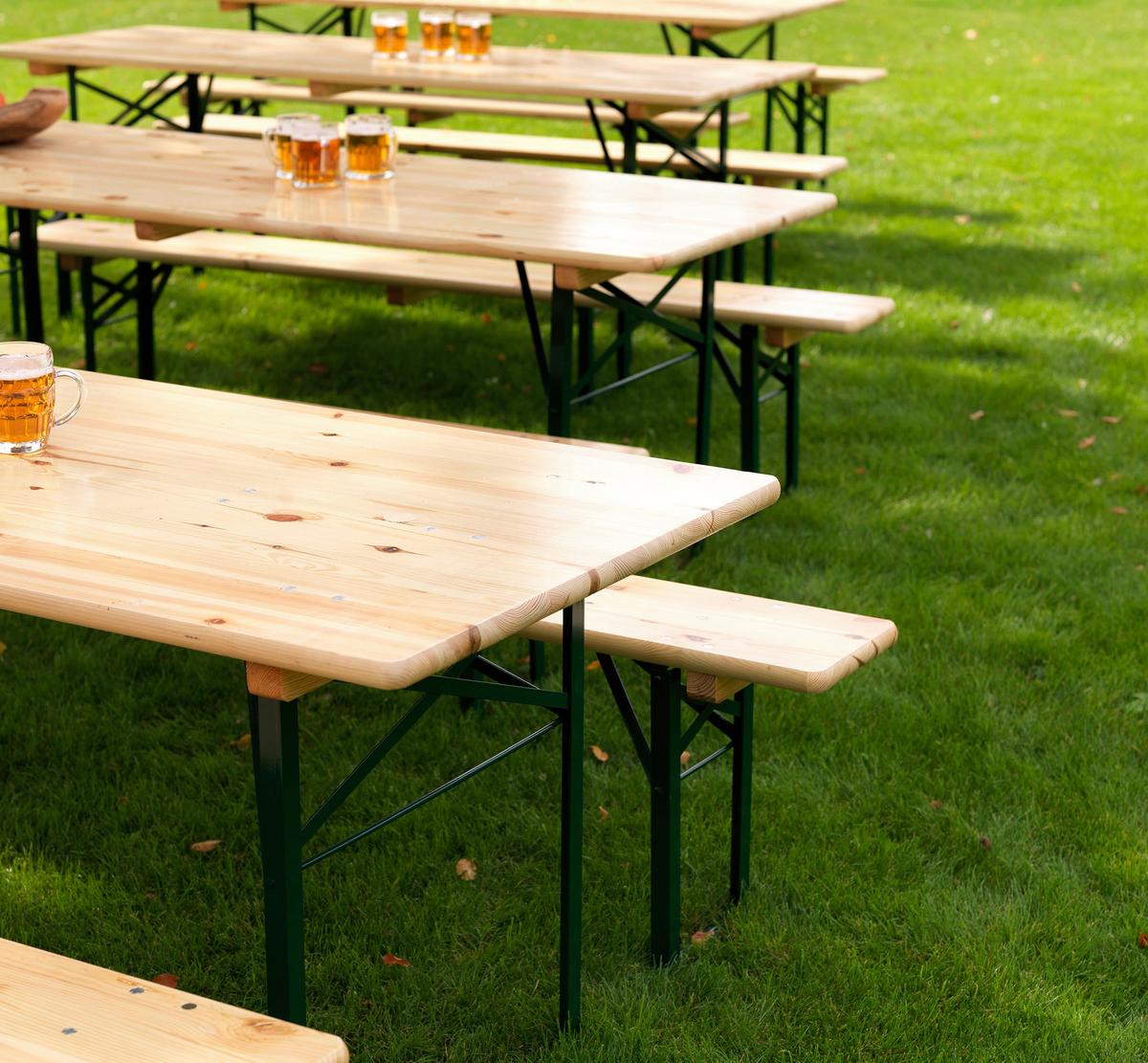 Biertischgarnitur 3tlg Natur/grün - Fichtefarben/Grün, Basics, Holz/Metall (220/78/50cm)