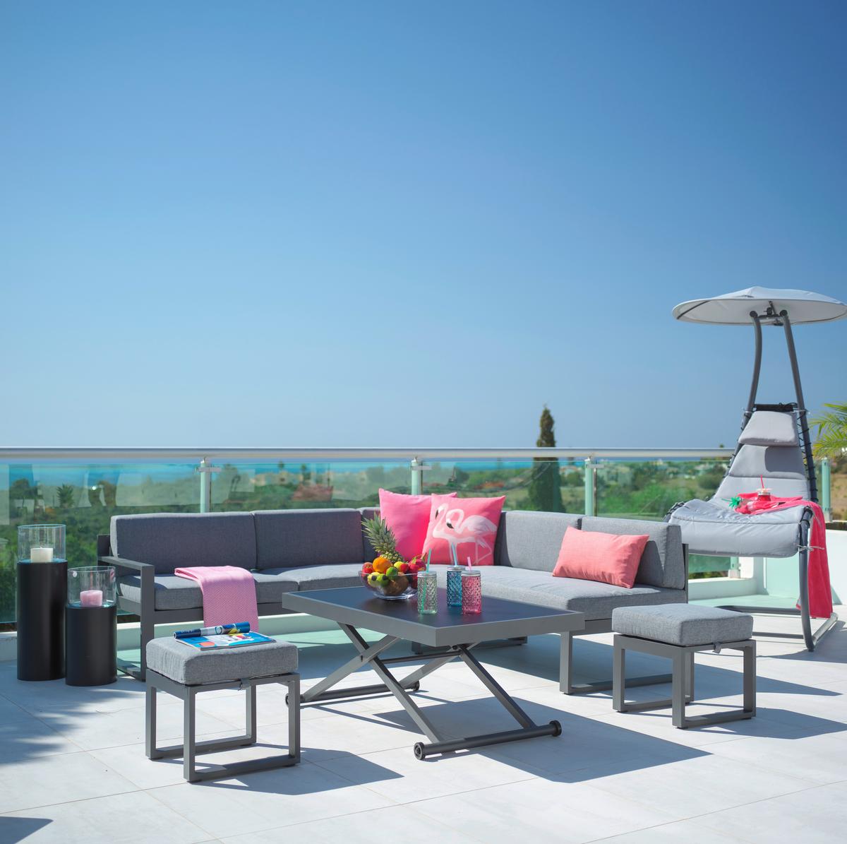 TERASOVÁ SEDACÍ SOUPRAVA MOSKAU 1 - šedá/antracitová, Moderní, kov/textil (200/213/62cm) - Mömax