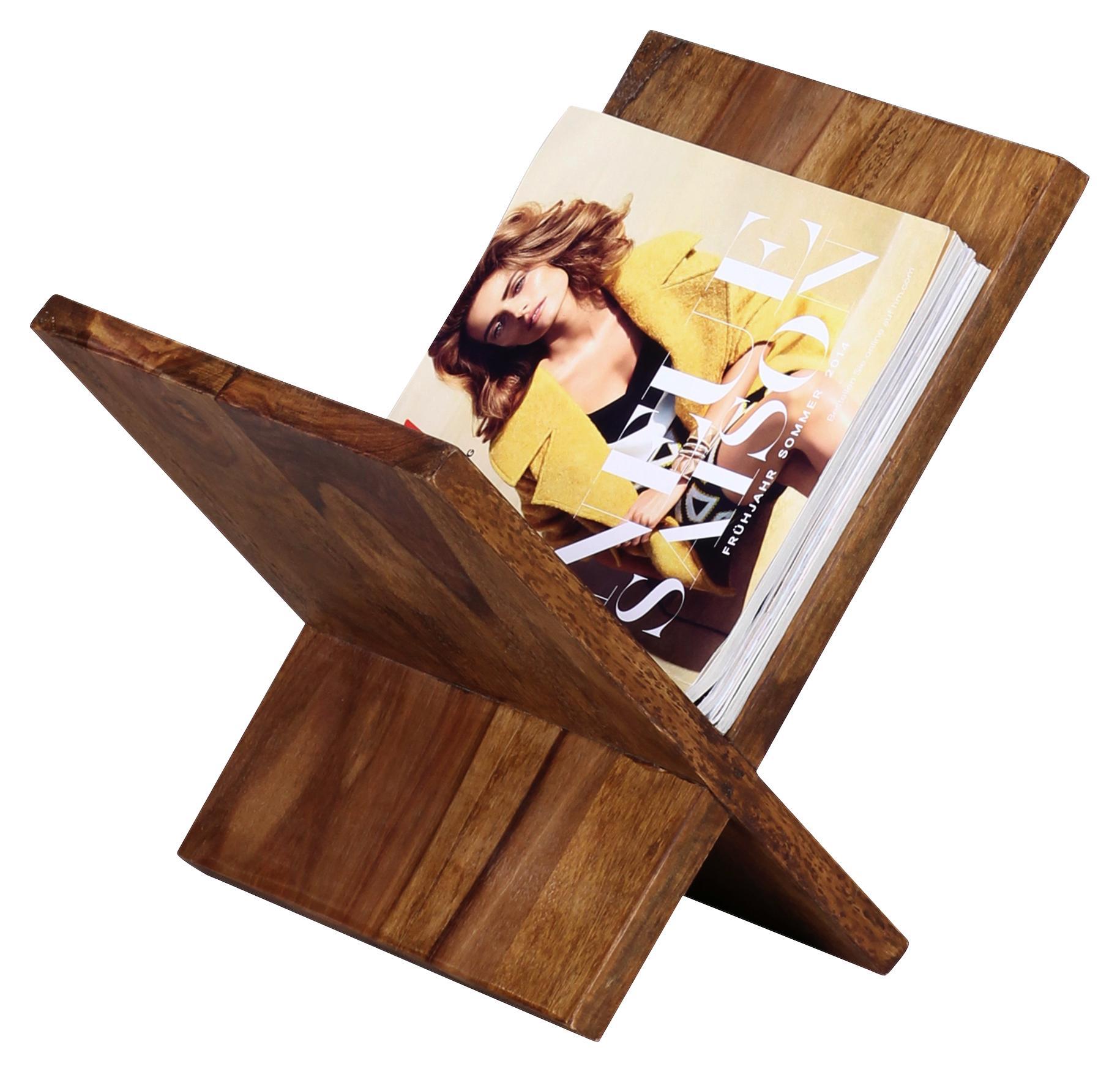 Zeitungsständer in X-Form aus massivem Sheeshamholz