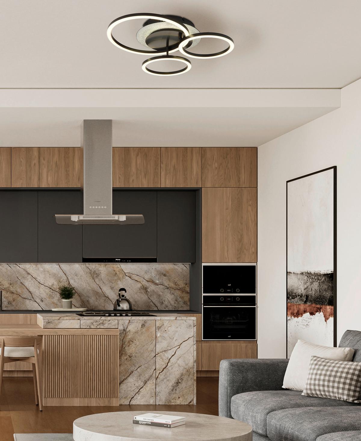 LED-Deckenleuchte Memory-Funktion - Silberfarben/Schwarzchrom, Design, Kunststoff/Metall (46/42/11,5cm) - Globo