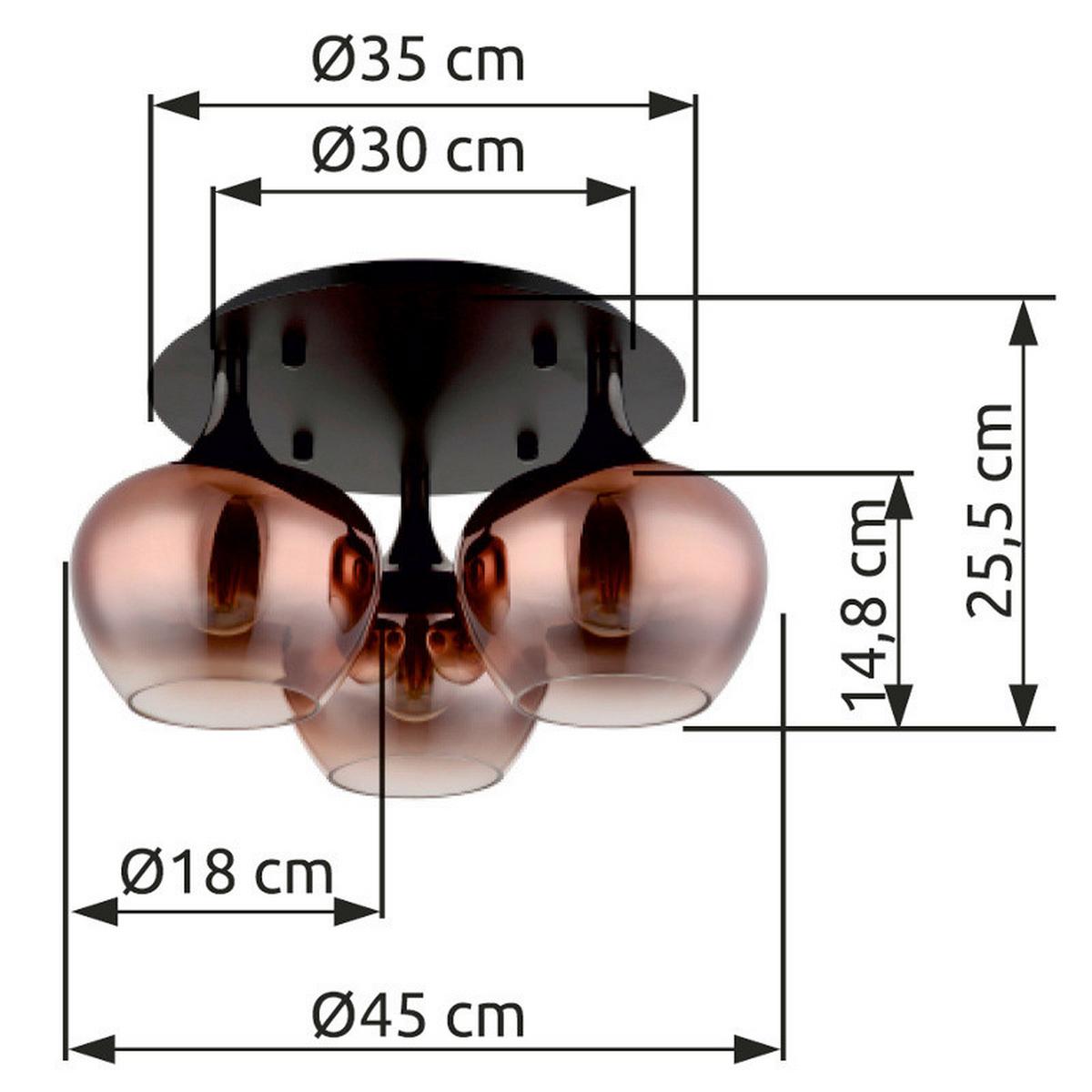 Deckenleuchte Exkl. 3xe27, 40w - Klar/Schwarzchrom, Basics, Glas/Metall (45/25,5cm) - Globo