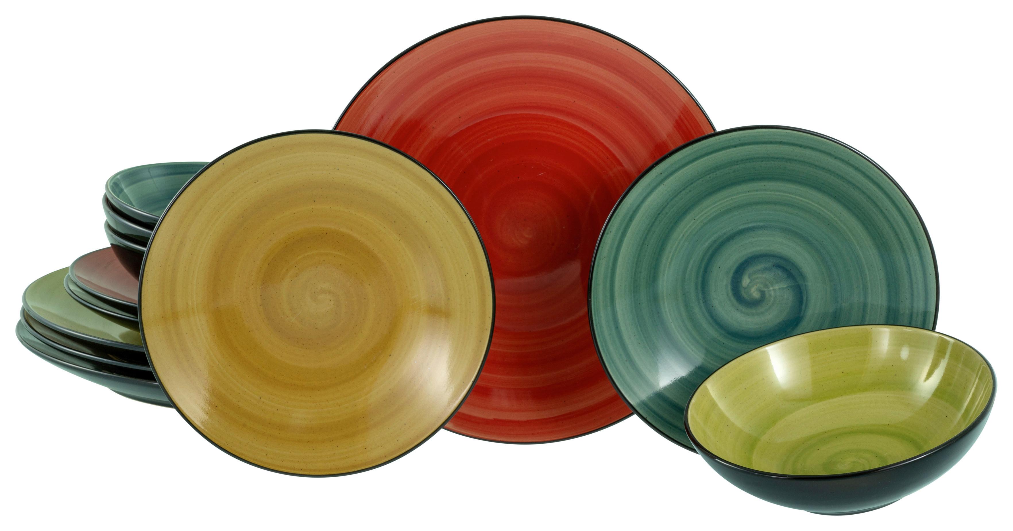 Tafelservice Samoa 12--Teilig., Bunt - Rot/Opal, Basics, Keramik - Creatable