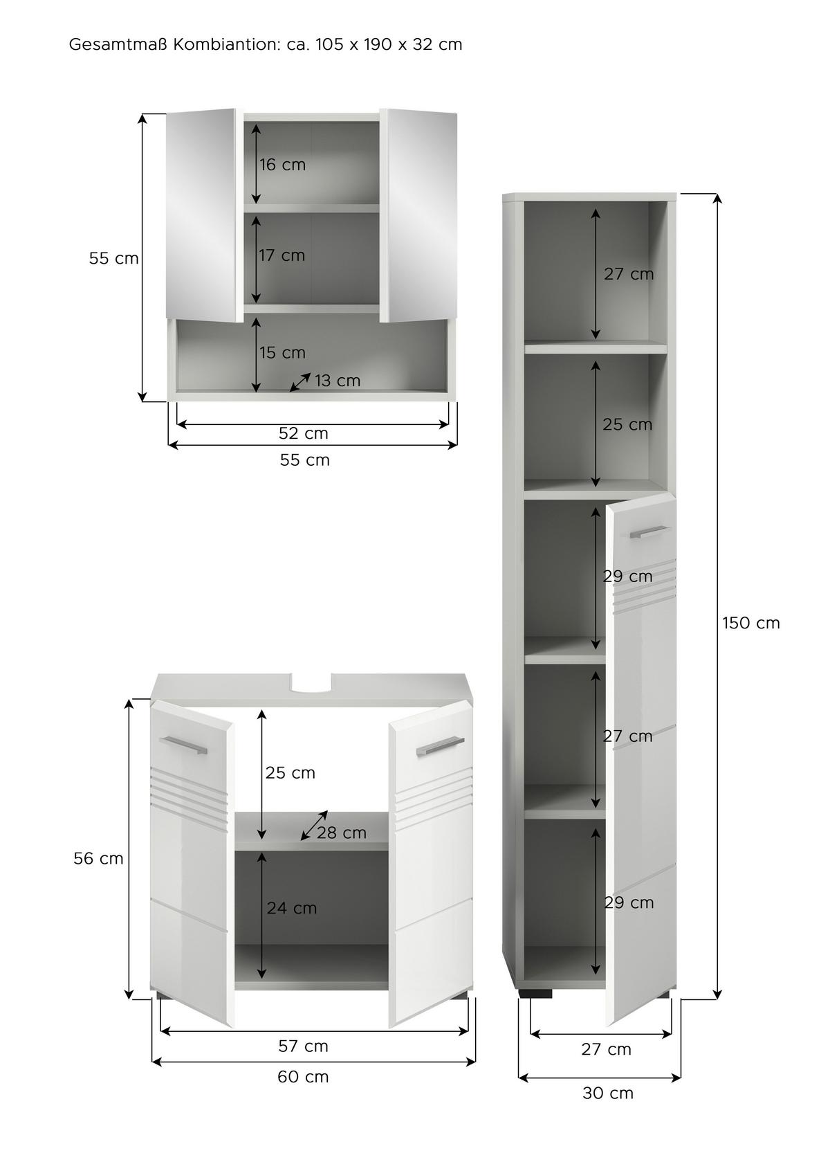 Badezimmer Copa Grau Weiß Hg B: 120 Cm - Weiß Hochglanz/Schwarz, MODERN, Holzwerkstoff (90cm) - MID.YOU