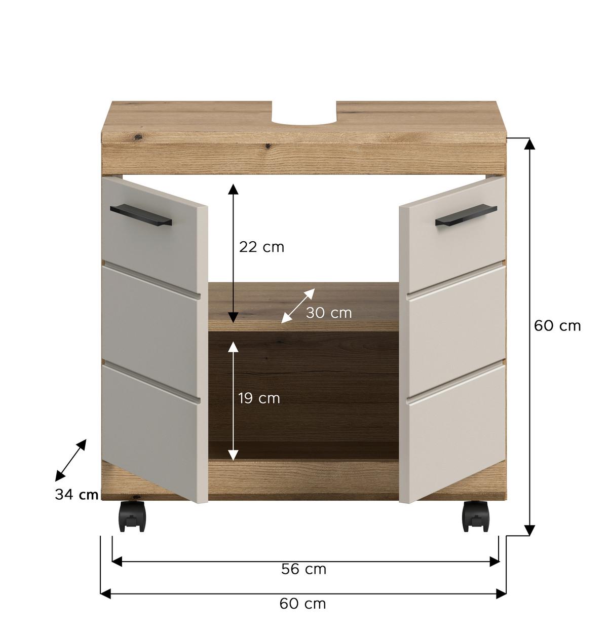 Waschbeckenunterschrank Scout Eichefarben/Kaschmir B: 60cm - Kaschmir/Eichefarben, Trend, Holzwerkstoff (60/60/34cm) - MID.YOU