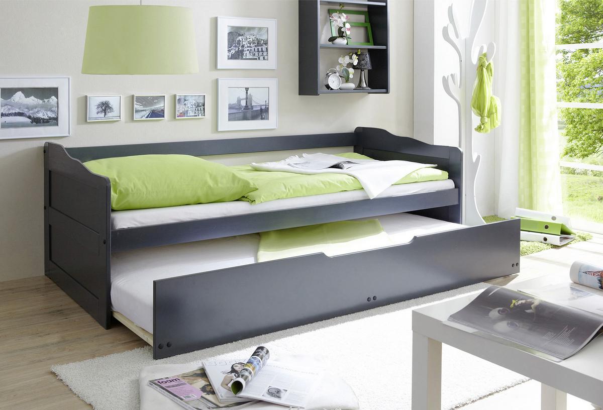 Ausziehbett Echtholz Massiv 90x200 Marianne, Grau - Grau, Natur, Holz/Kunststoff (90/200cm) - MID.YOU