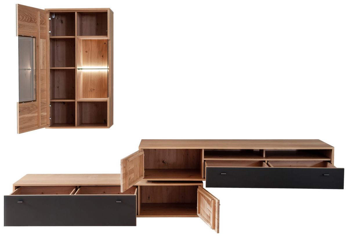 Wohnkombination teilmassiv 2tlg. Valencia Anthrazit/Eiche - Eiche Bianco/Anthrazit, Design, Glas/Holz (306/198/50cm) - MID.YOU
