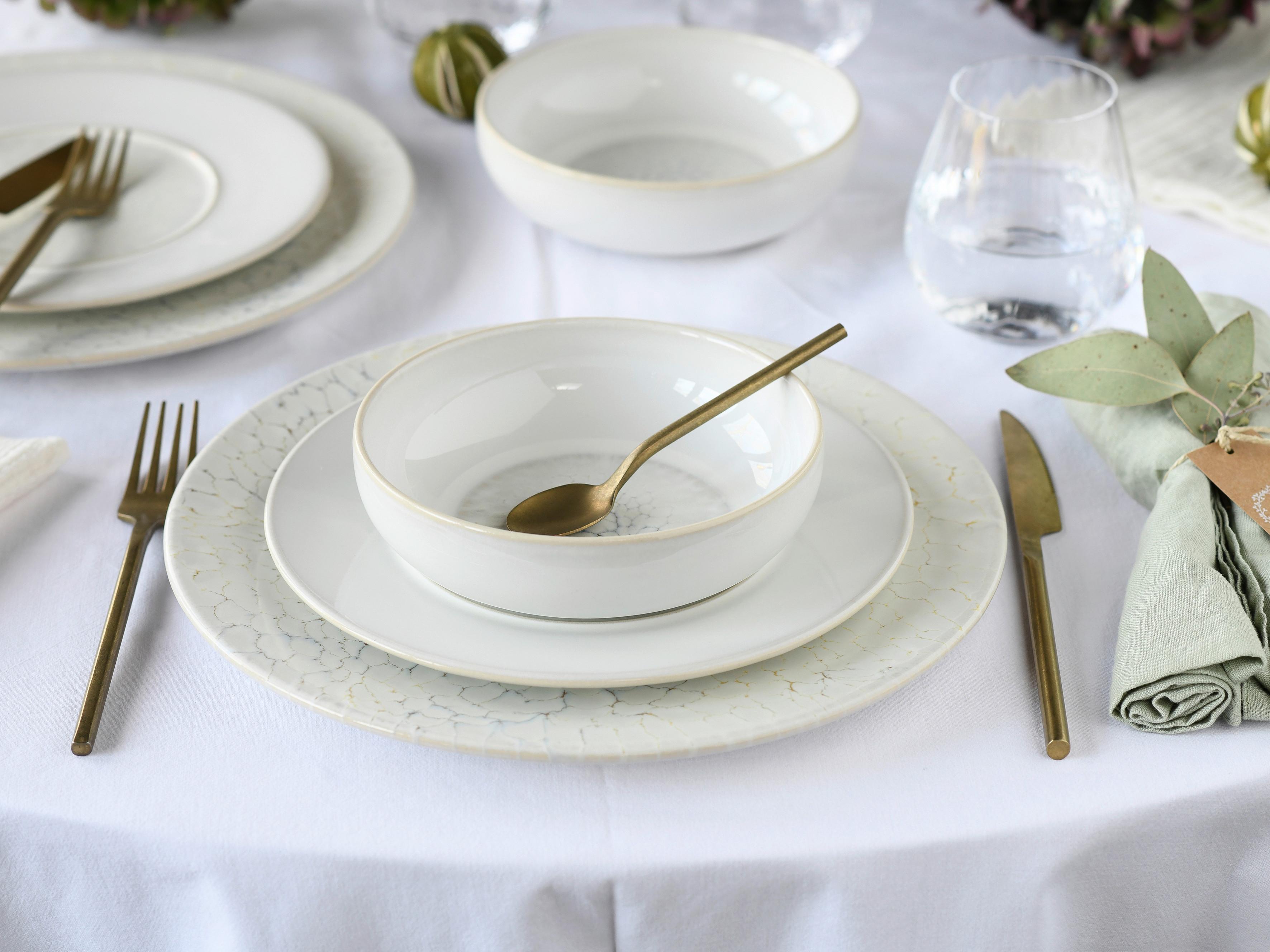 Tafelservice Unico Toscania Steinzeug, Creme 12-teilig - Creme/Weiß, Basics, Keramik - Creatable