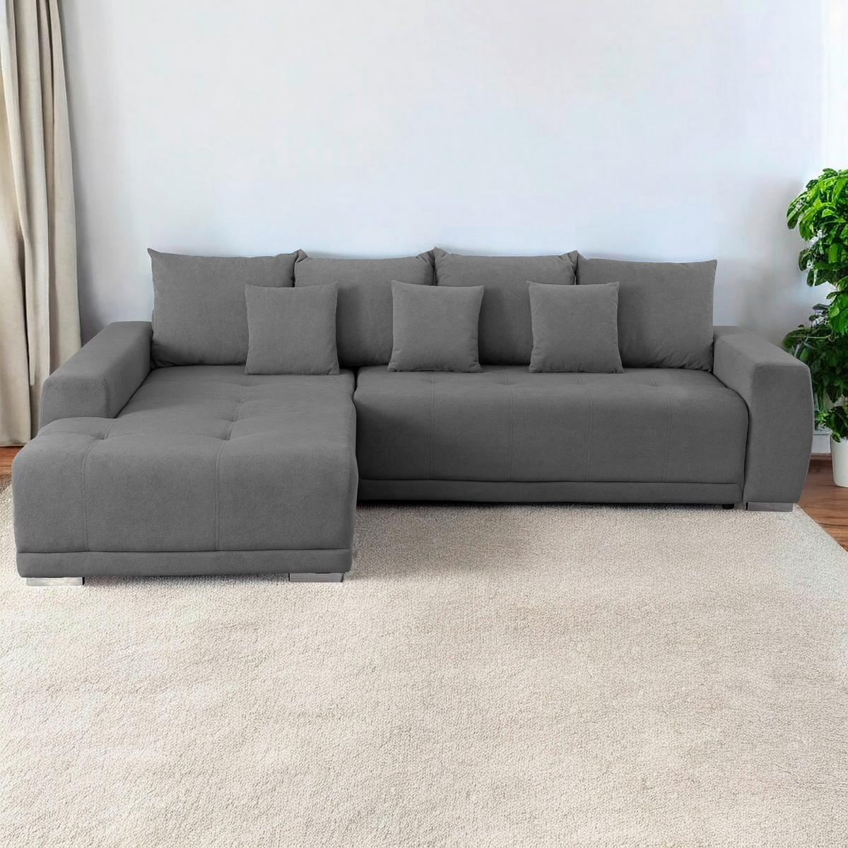 Ecksofa Madeleine Dunkelgrau S: 204x280cm - Dunkelgrau/Silberfarben, Design, Textil (204/280cm) - MID.YOU