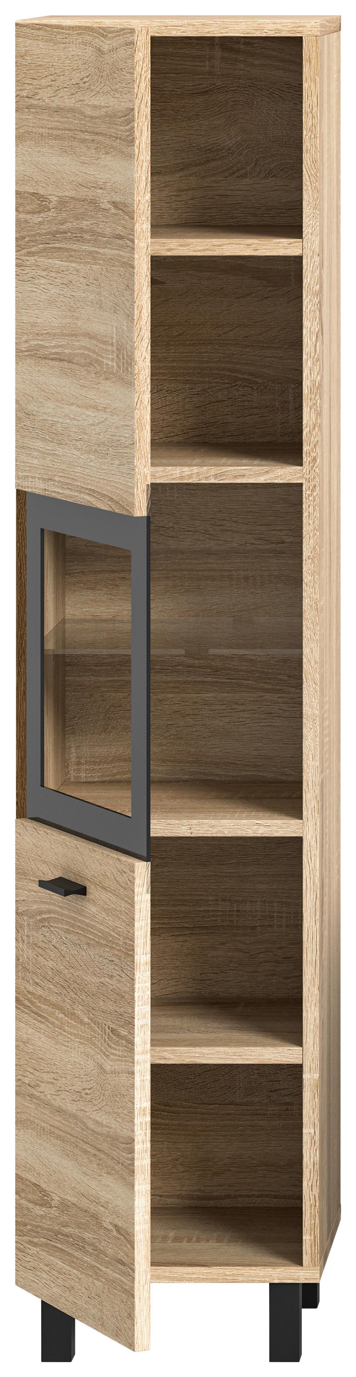 Midischrank Boston Sonoma Eiche Dekor B: 30 cm - Schwarz/Sonoma Eiche, MODERN, Glas/Holzwerkstoff (30/125/29cm) - MID.YOU
