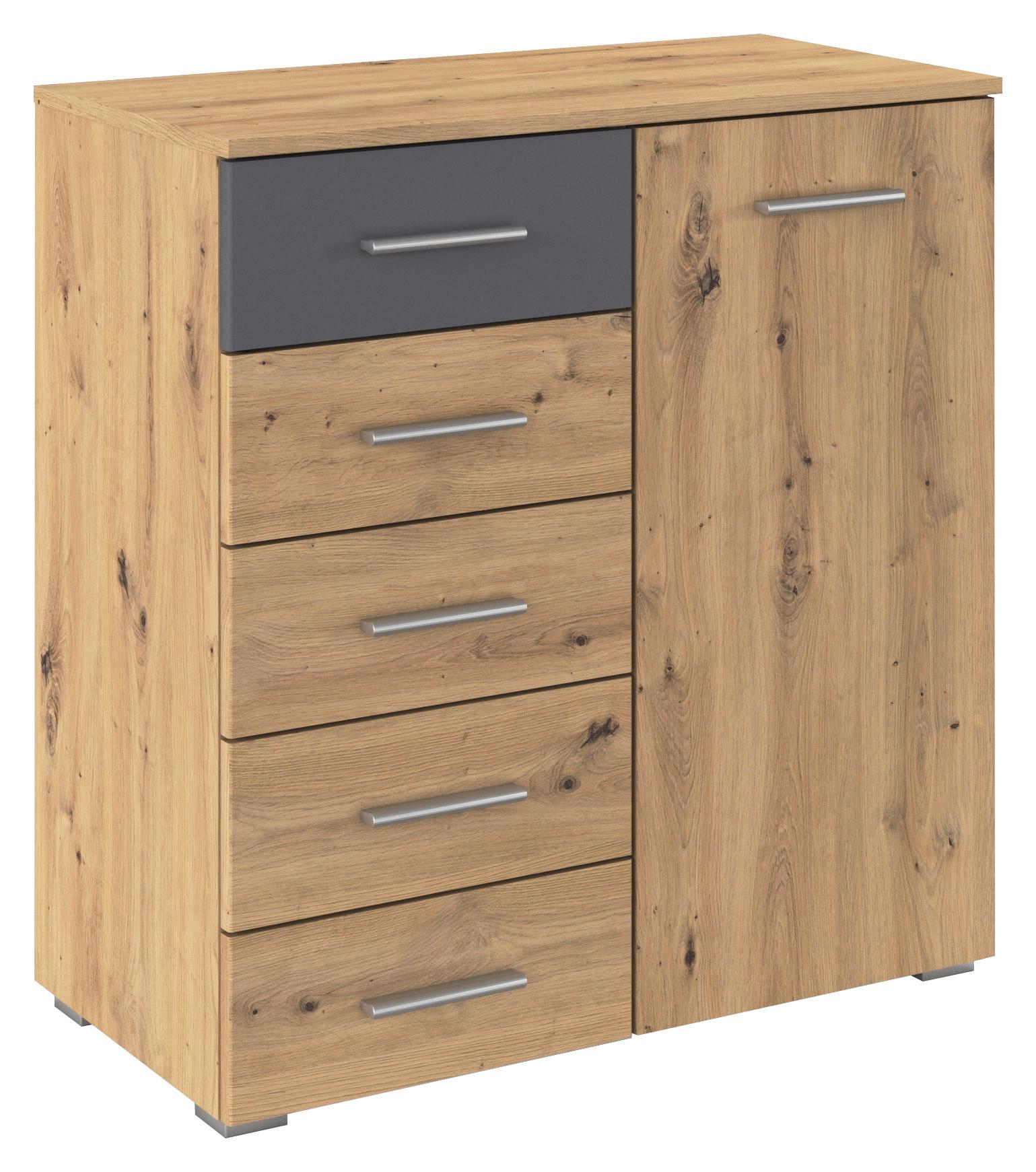 Kommode Foster Eiche Artisan Dekor, B: 80cm - Alufarben/Eiche Artisan, KONVENTIONELL, Holzwerkstoff (80/84/40cm)