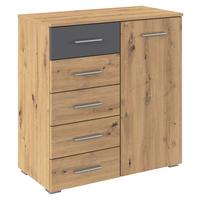 Kommode Foster Eiche Artisan Dekor, B: 80cm - Alufarben/Eiche Artisan, KONVENTIONELL, Holzwerkstoff (80/84/40cm)