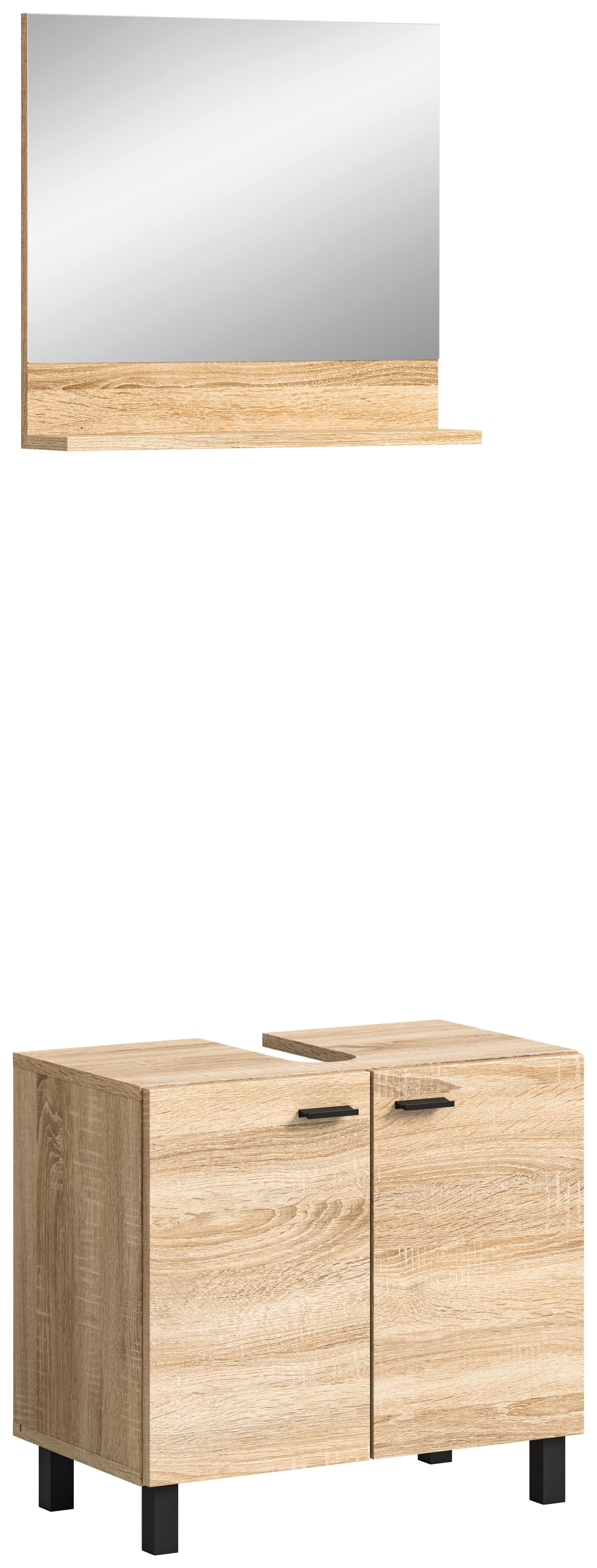 Badezimmer Boston Sonoma Eiche Dekor B: 57 cm - Schwarz/Sonoma Eiche, MODERN, Glas/Holzwerkstoff (57cm) - MID.YOU