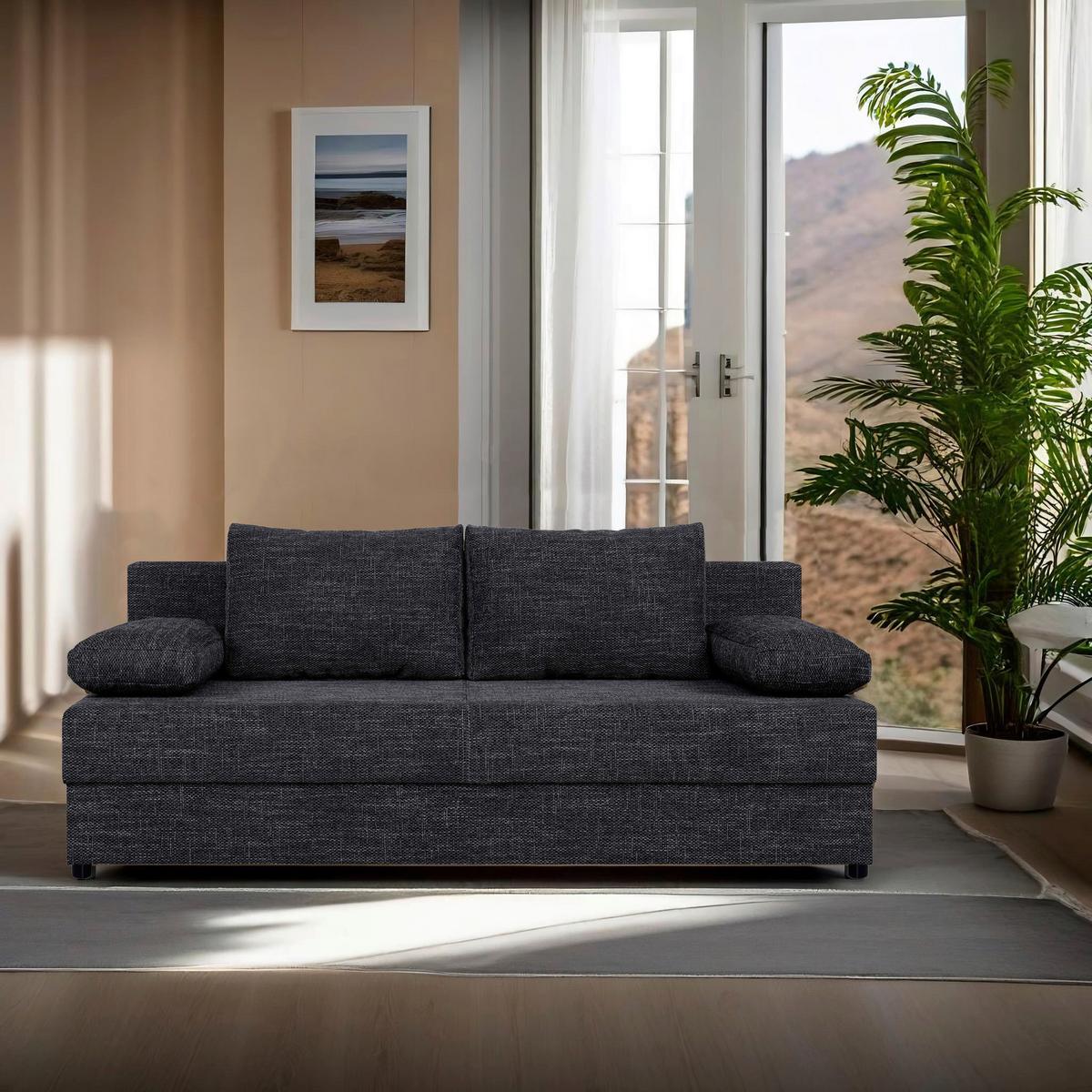 2-Sitzer-Sofa Mega Mit Schlaffunktion & Bettkasten - Schwarz, Design, Holzwerkstoff/Textil (190/80/75cm) - P & B