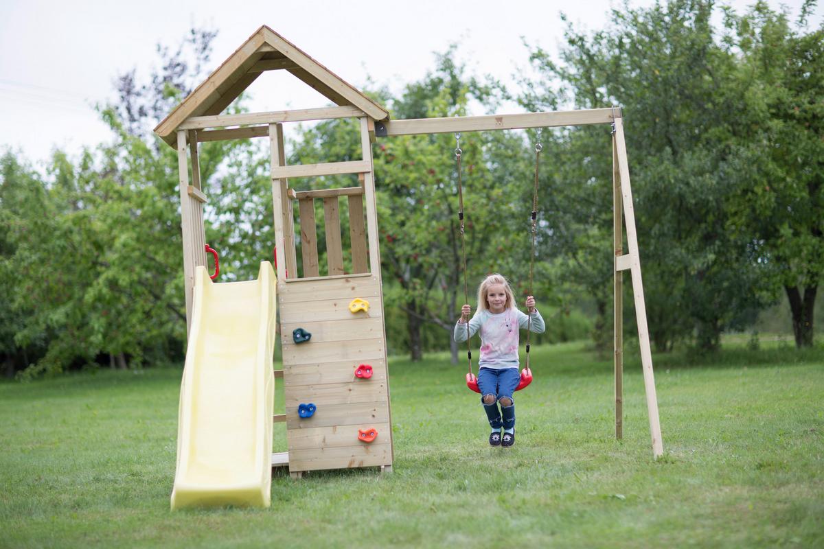 Spielturm Pelikan Gelb/naturfarben, B: 270 Cm - Gelb/Naturfarben, KONVENTIONELL, Holz (270/270/280cm)