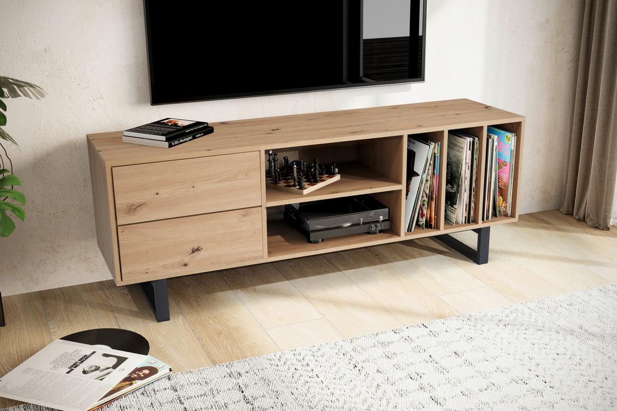 Nízka komoda EVA - čierna/farba duba, Design, kov/kompozitné drevo (150/55/40cm) - Livetastic
