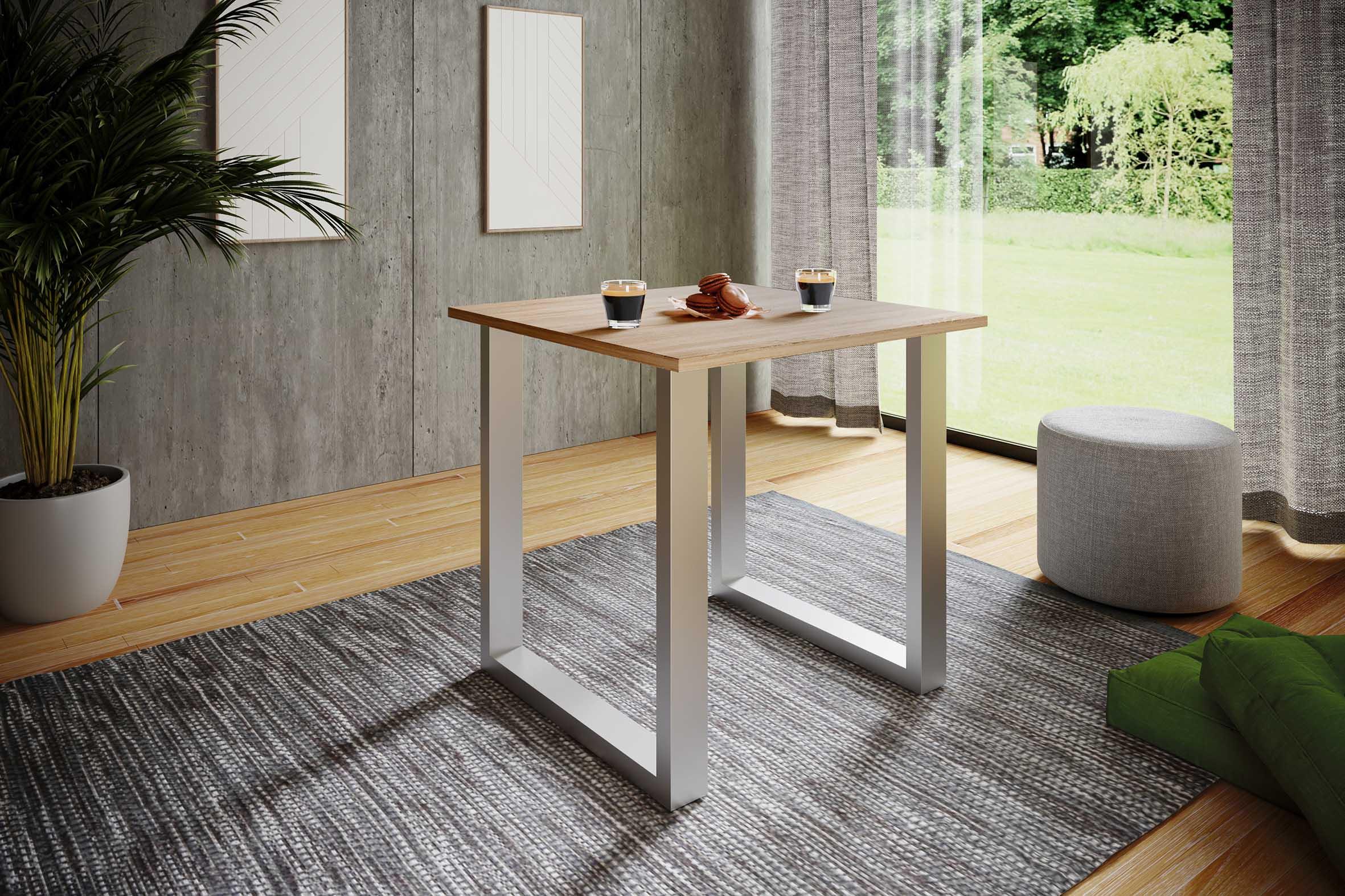 Esstisch Xona 80x80 cm Silberfarben/Eiche Dekor - Silberfarben/Sonoma Eiche, Basics, Holzwerkstoff (80/80/76cm) - MID.YOU