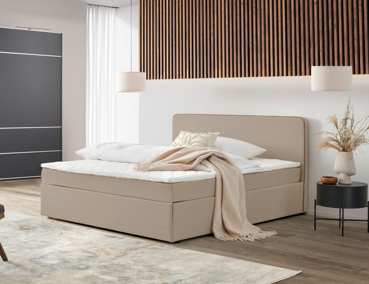 Boxbett Mit Topper 160x200 Cm Anton Beige - Beige, KONVENTIONELL, Holz/Textil (160/200cm) - P & B