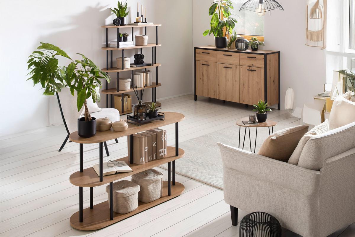 ŠIROKÁ KOMODA KIRIKUS - čierna/farba duba, Lifestyle, kompozitné drevo/plast (139,8/89,5/40,2cm) - Mömax