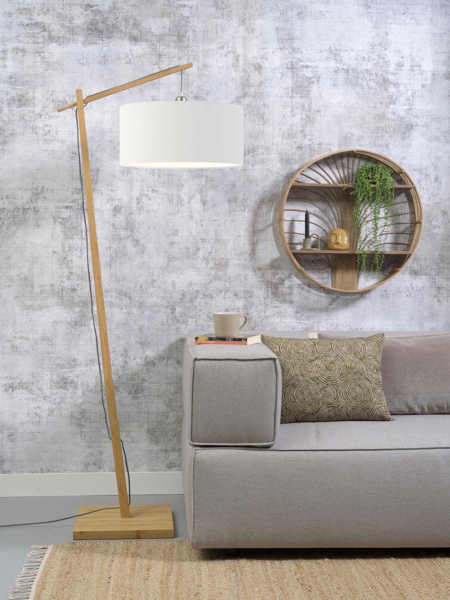 Stehlampe Andes Weiß/ Naturfarben mit Fußschalter - Naturfarben/Weiß, Design, Holz/Textil (70/176cm) - Good & Mojo