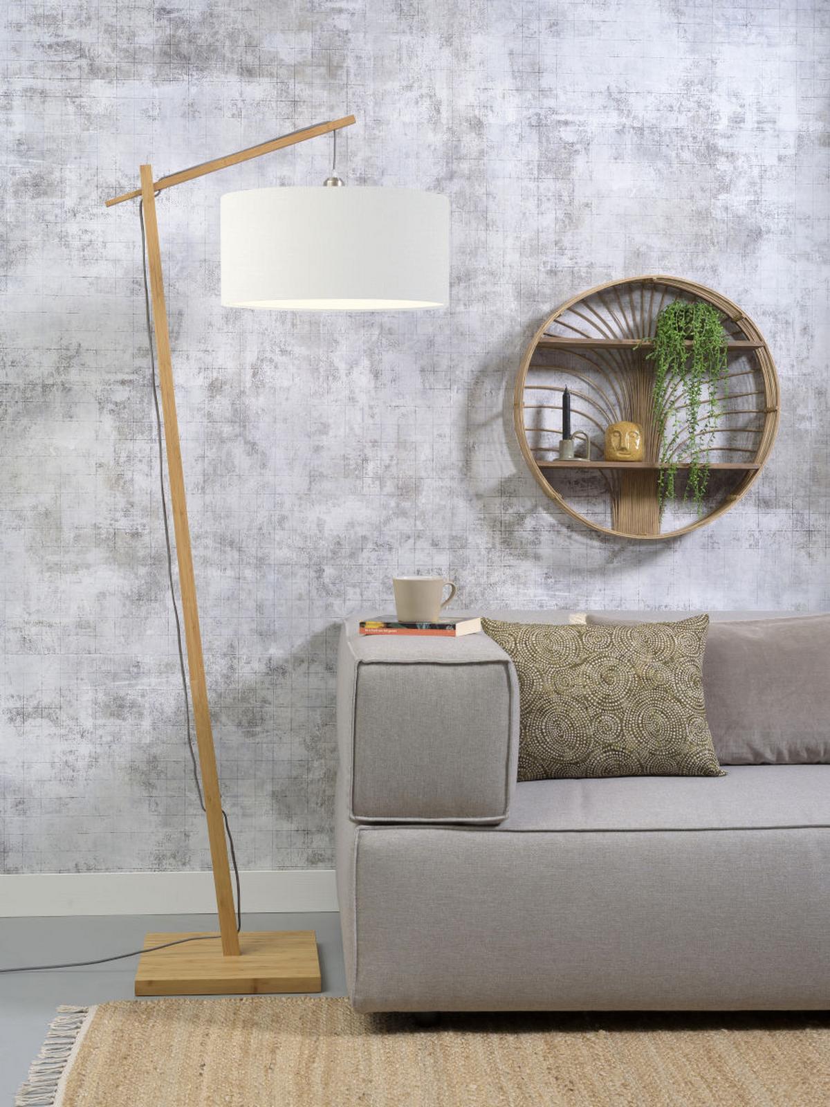 Stehlampe Andes Weiß/ Naturfarben mit Fußschalter - Naturfarben/Weiß, Design, Holz/Textil (70/176cm) - Good & Mojo