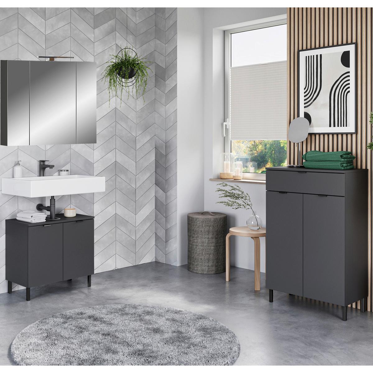 Badezimmer Arcena Graphitfarben 3-Teilig - Schwarz/Graphitfarben, MODERN, Holzwerkstoff (136cm) - Germania