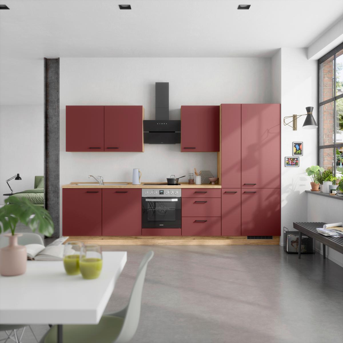 Küchenleerblock Easytouch High-Line, H11 Re. - Eichefarben/Rot, MODERN, Holzwerkstoff (330cm) - Nobilia