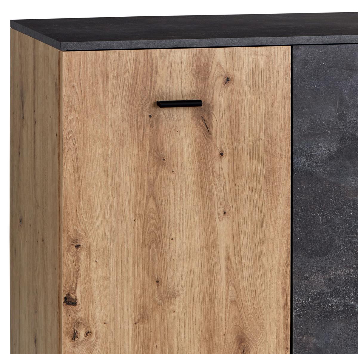 Kommode B: 143 Cm Tim, Betonoptik Dunkel/eiche Dekor - Eichefarben/Alufarben, MODERN, Holzwerkstoff (143/90,2/38cm)