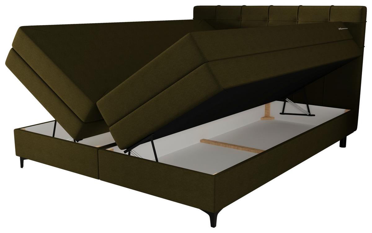 Boxspringbett Mitto mit Topper 180x200 cm - Schwarz/Grün, KONVENTIONELL, Textil/Metall (180/200cm)