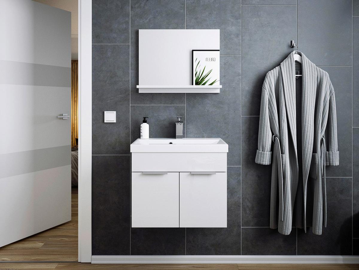 WASCHTISCHKOMBI Slimline Weiß B: 59,5cm - Weiß, Basics, Holzwerkstoff/Stein (59,5cm) - MID.YOU