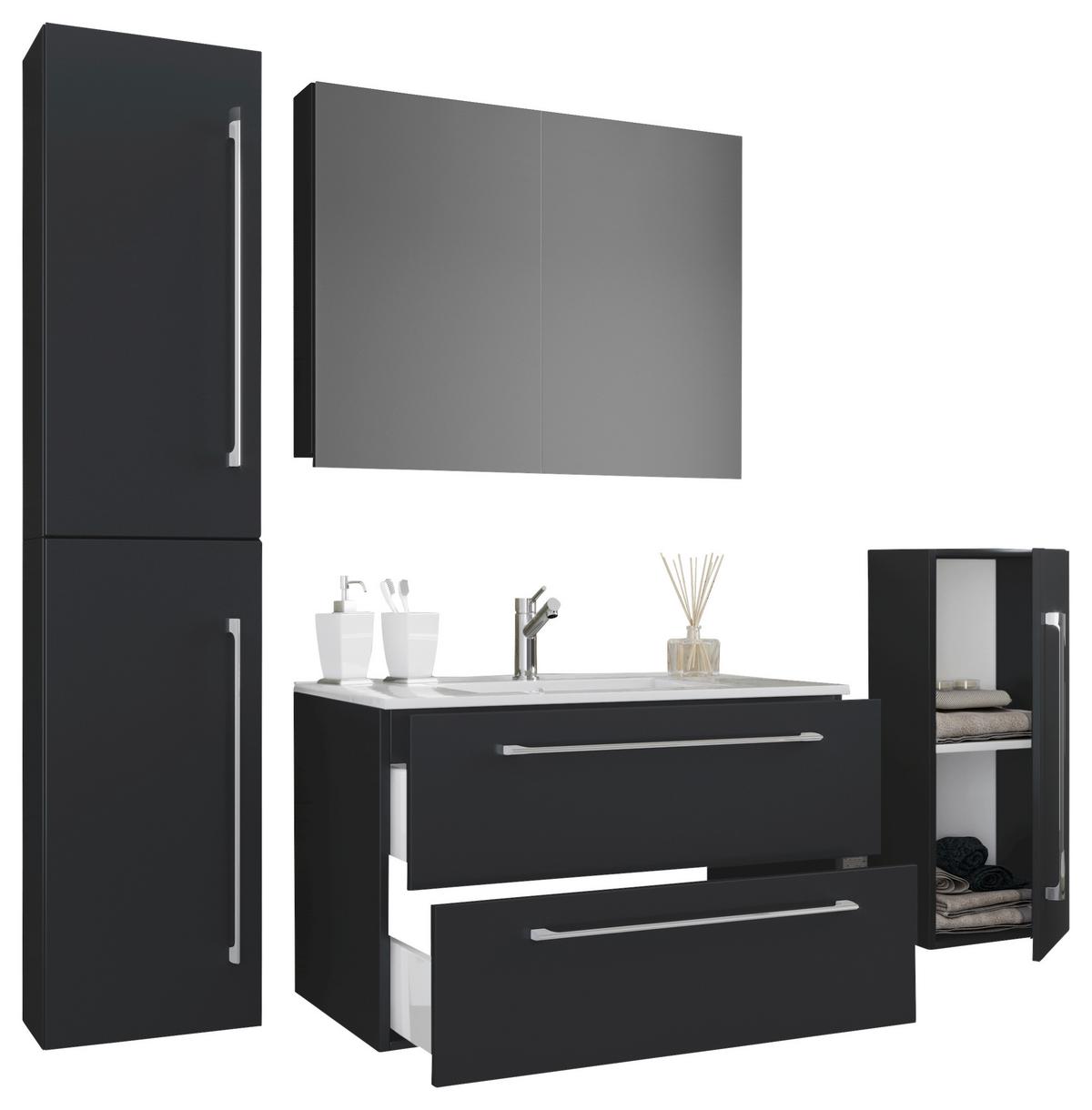 Badezimmer Badinos 5-Teilig Schwarz B: 80 cm - Schwarz/Weiß, MODERN, Keramik/Holzwerkstoff (147cm) - MID.YOU