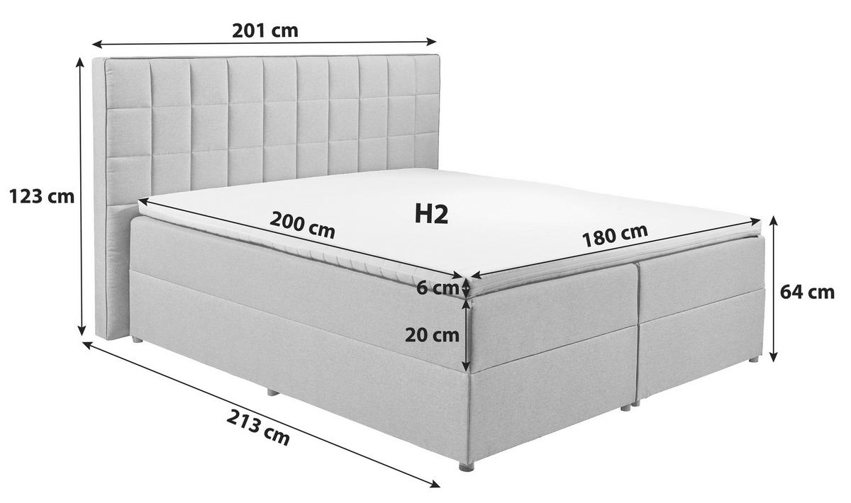 Boxspring postel ALASKA 180x200 cm šedá - šedá, Basics, kompozitní dřevo/textil (180/200cm) - MID.YOU